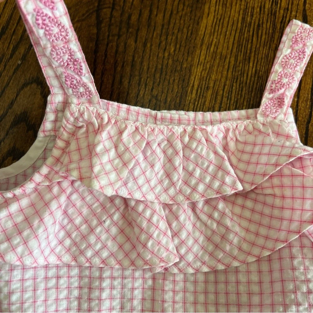 Starting Out Gingham Seersucker Ruffle Top Bloomers Toddler Size 18 Month Pink